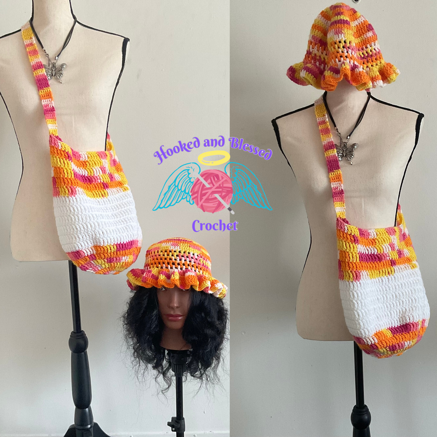 Crochet Ruffle Hat & Matching Bag Set – Handmade Style with a Statement