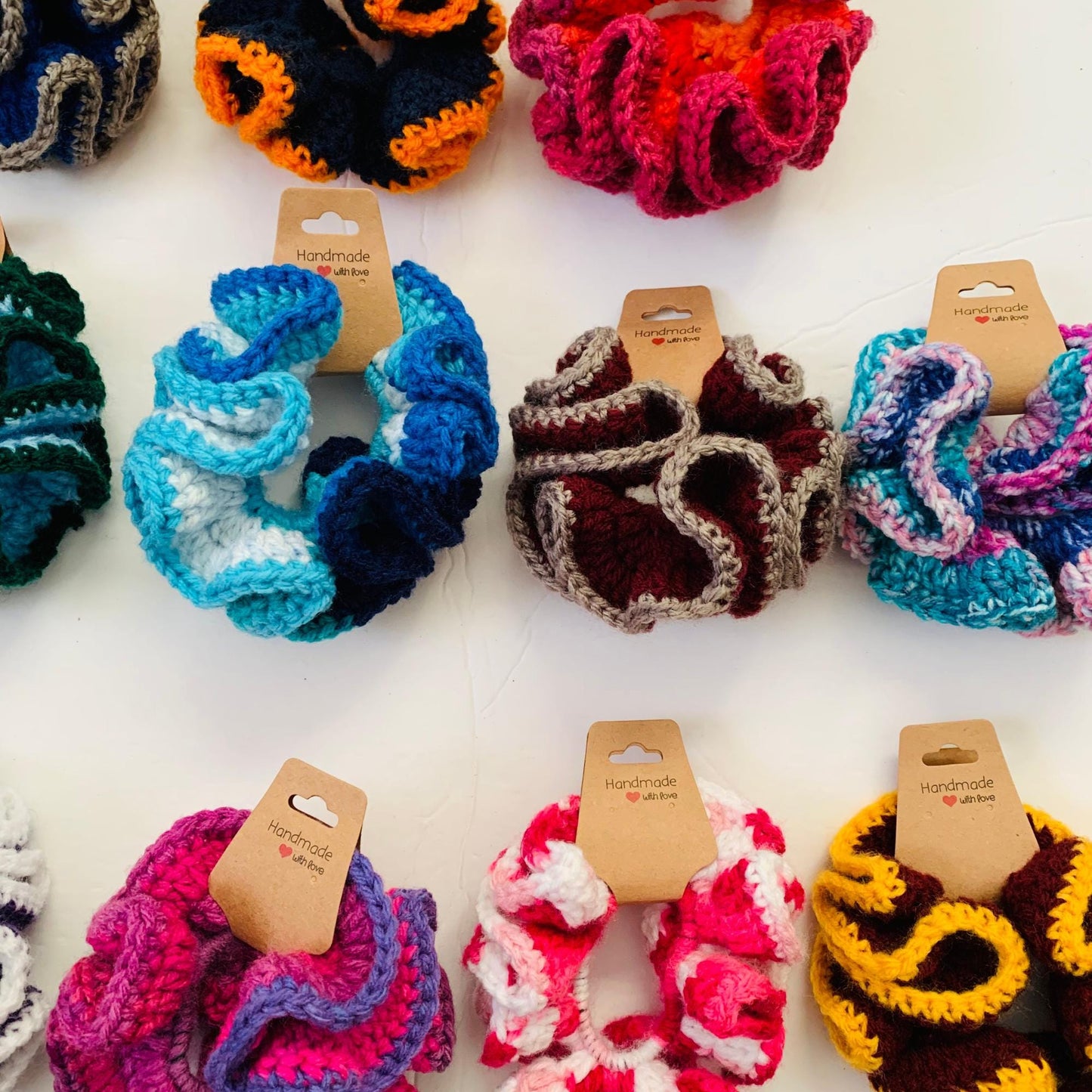 Handmade Ruffled Crochet Hair Scrunchies| Hair Ties- Multi-Color Hair Accessory