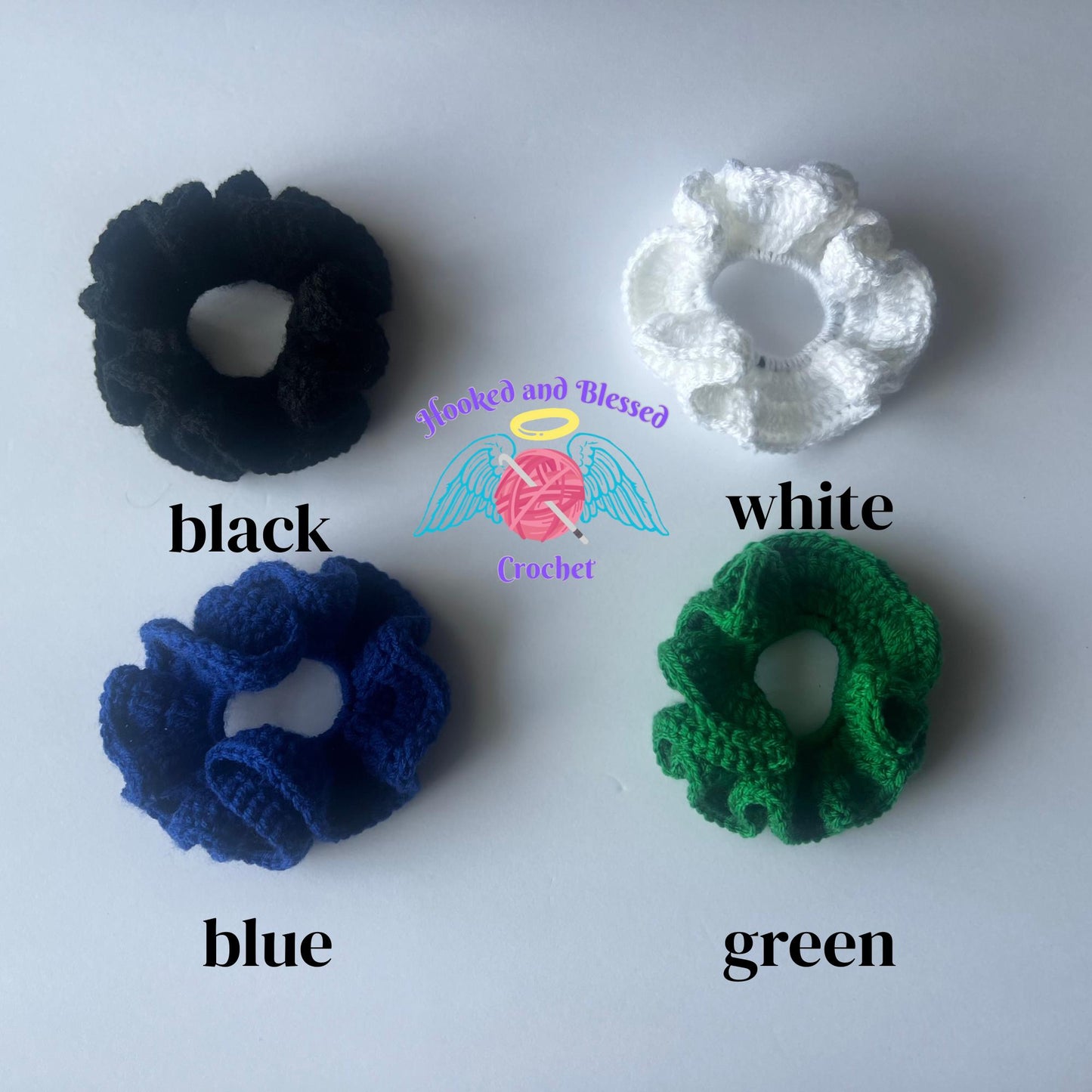 Crochet Ruffle Scrunchies – Handmade Hair Ties in Solid or Custom Colors | Cheer, Dance, Kids & Adults Accessories