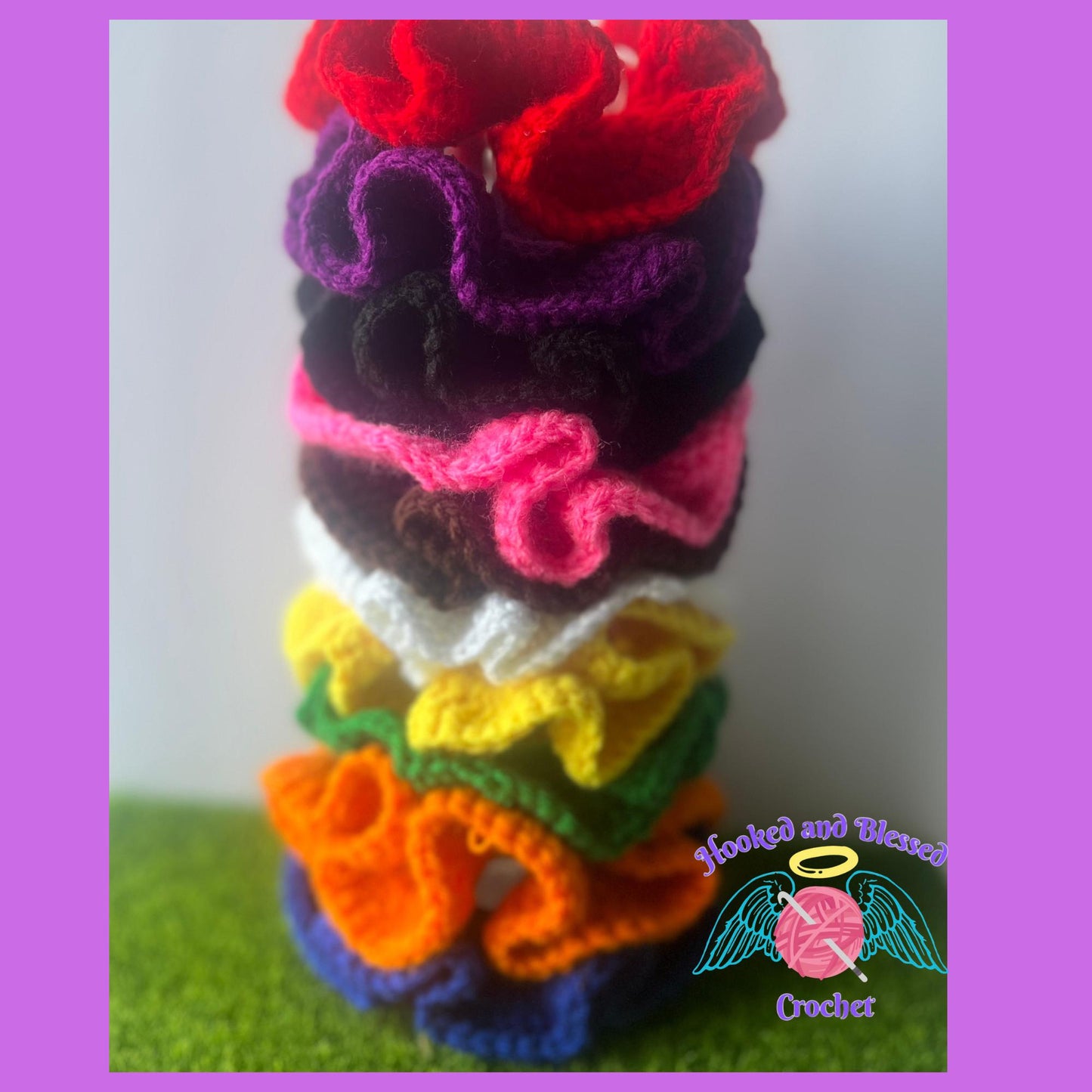 Crochet Ruffle Scrunchies – Handmade Hair Ties in Solid or Custom Colors | Cheer, Dance, Kids & Adults Accessories