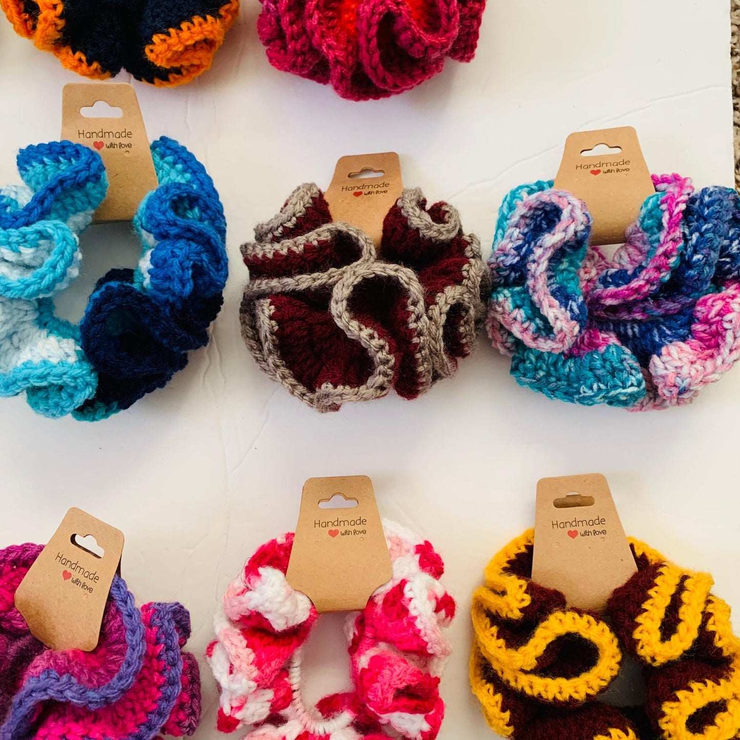 Handmade Ruffled Crochet Hair Scrunchies| Hair Ties- Multi-Color Hair Accessory