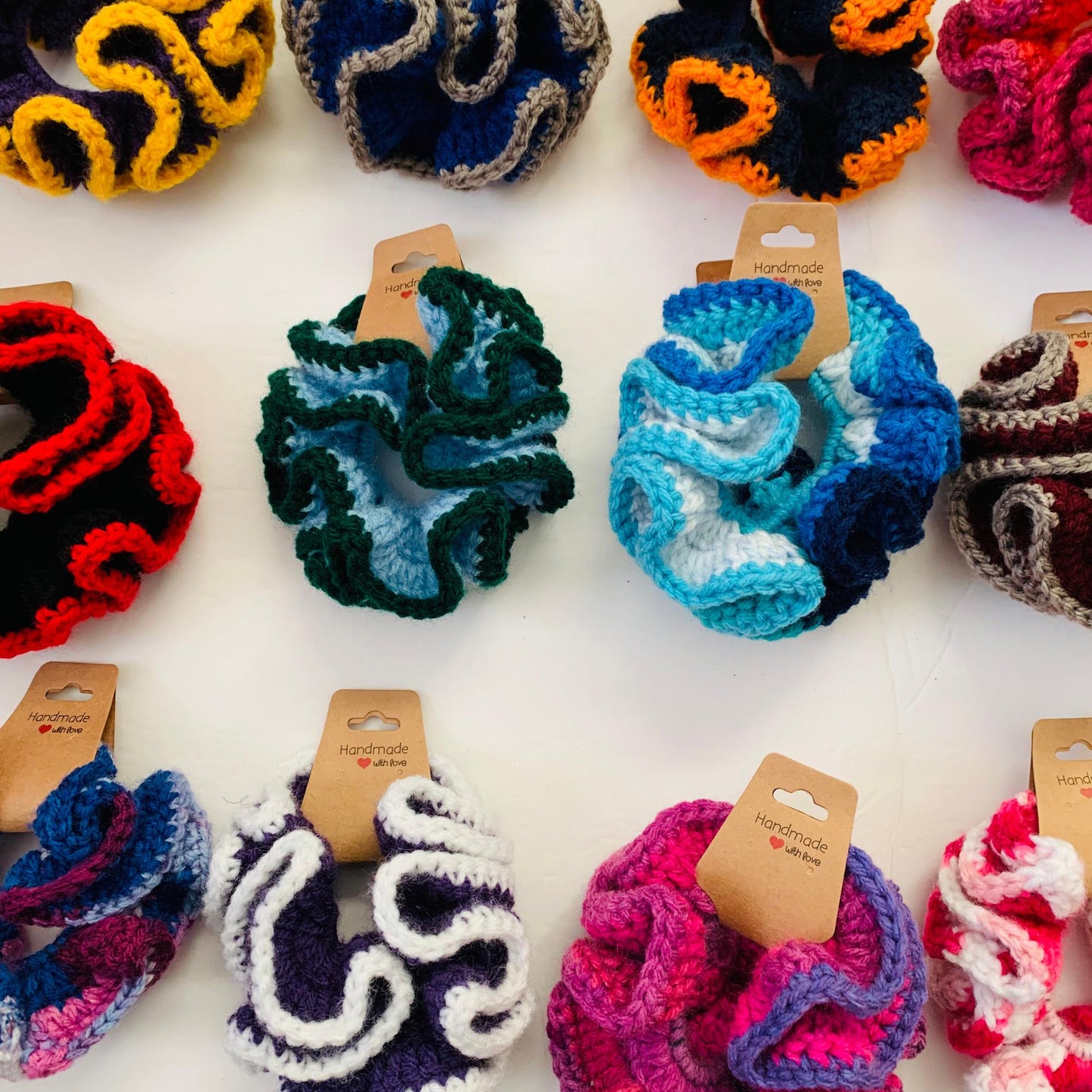 Handmade Ruffled Crochet Hair Scrunchies| Hair Ties- Multi-Color Hair Accessory