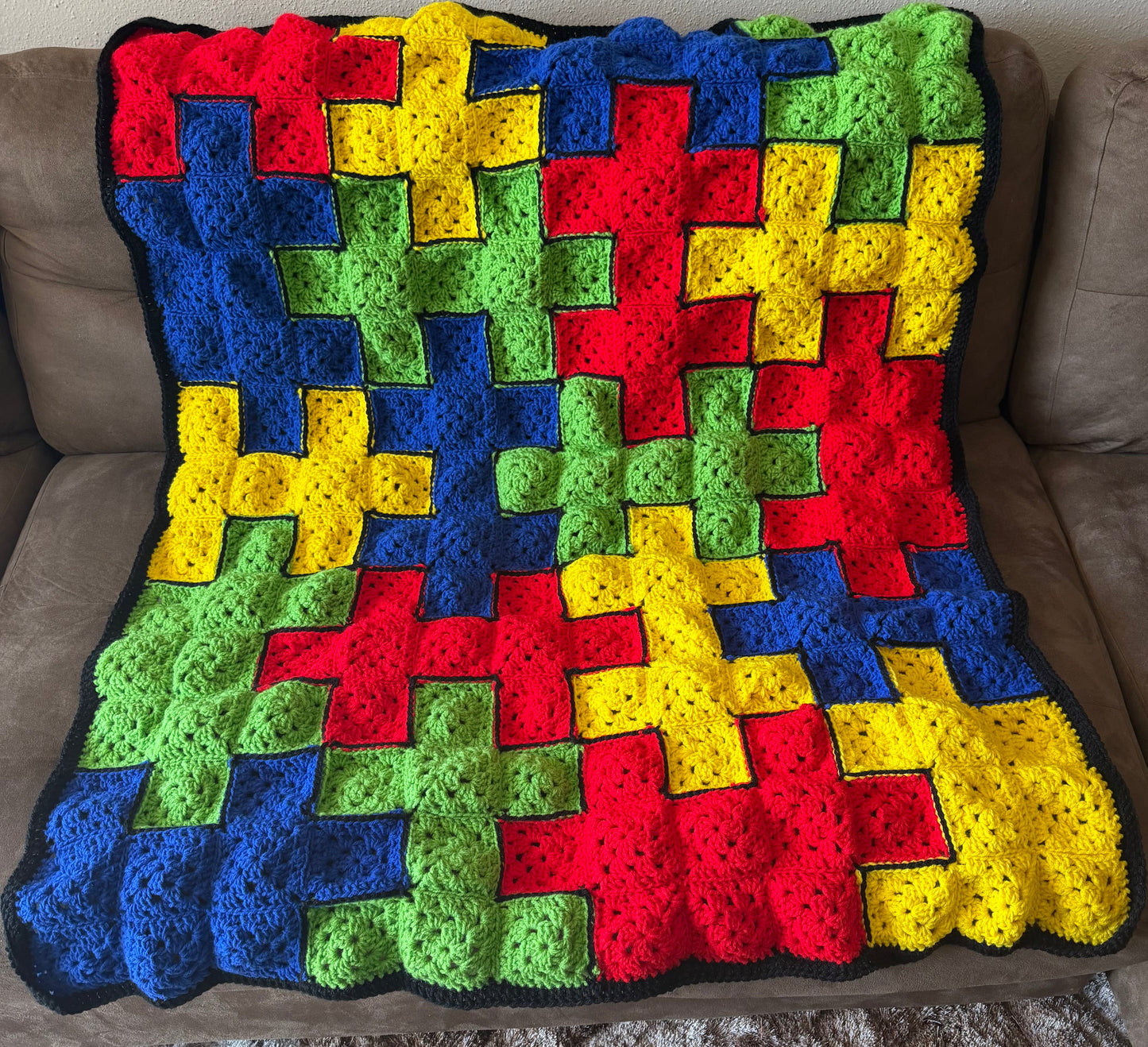 Autism Awareness Puzzle Blanket – Handmade Crochet Lap Blanket – One of a Kind 🧩💙
