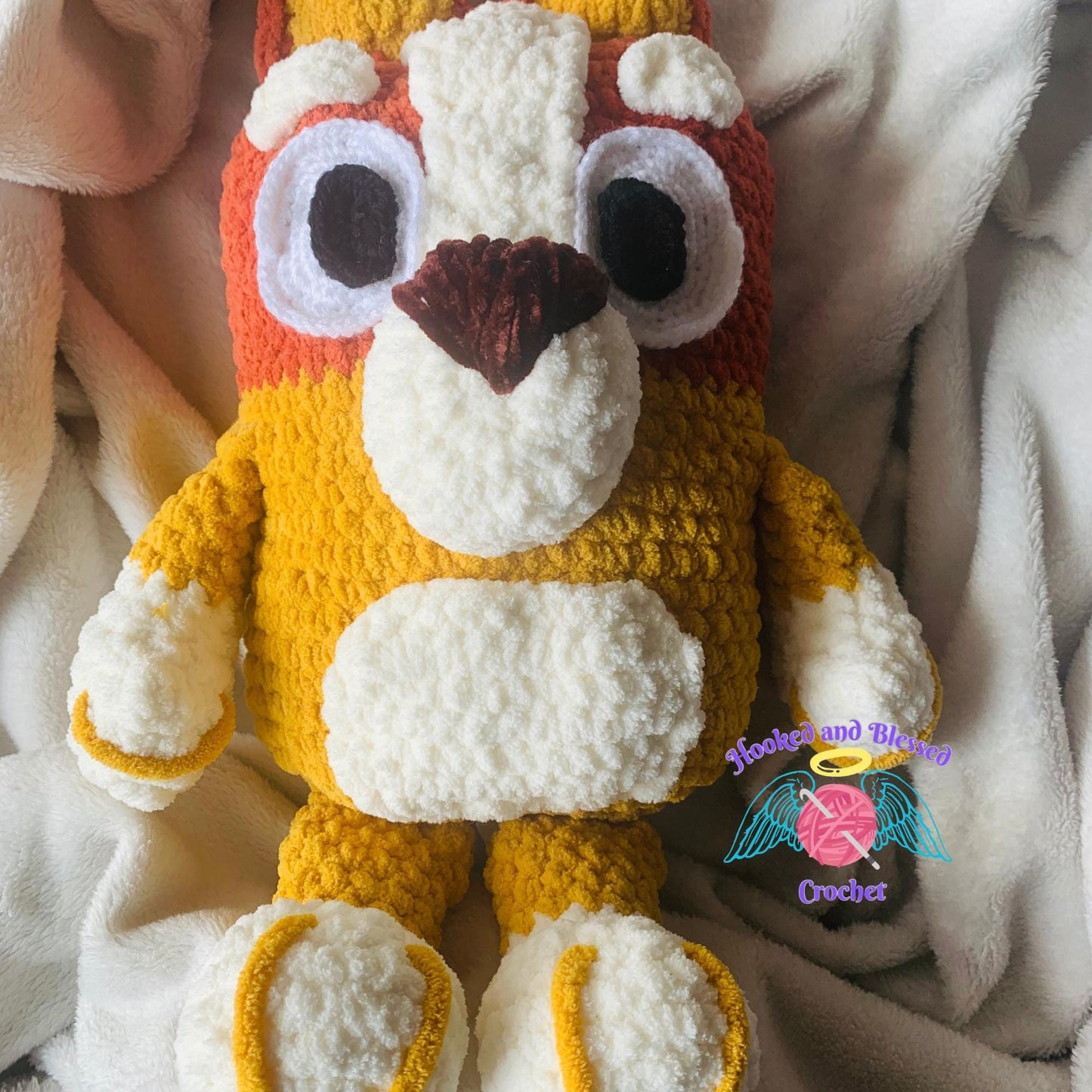 Handmade Bingo Crochet Plush – Soft Blanket Yarn Toy | Bluey-Inspired Gift for Kids, Fans & Nursery Decor
