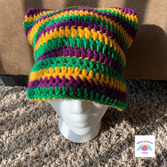 Adorable Crochet Cat Ear Beanie – Customizable Color Knit Hat for Kids & Adults – Cozy Winter Hat, Fun Cat Lover Gift