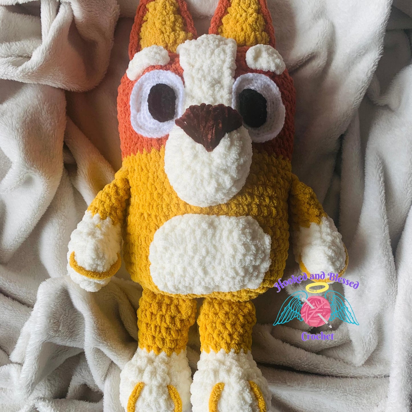 Handmade Bingo Crochet Plush – Soft Blanket Yarn Toy | Bluey-Inspired Gift for Kids, Fans & Nursery Decor