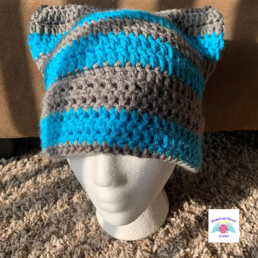 Adorable Crochet Cat Ear Beanie – Customizable Color Knit Hat for Kids & Adults – Cozy Winter Hat, Fun Cat Lover Gift