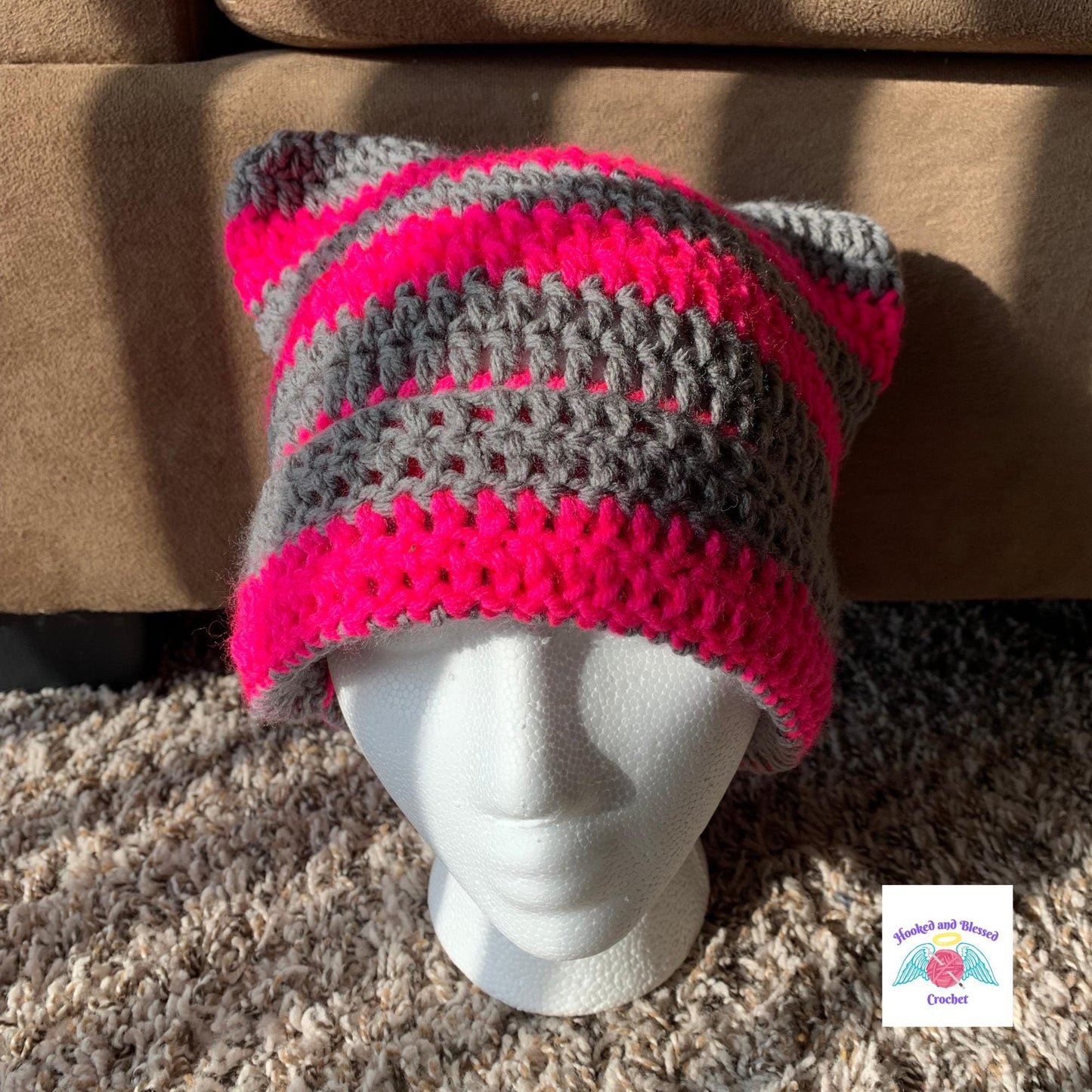 Adorable Crochet Cat Ear Beanie – Customizable Color Knit Hat for Kids & Adults – Cozy Winter Hat, Fun Cat Lover Gift