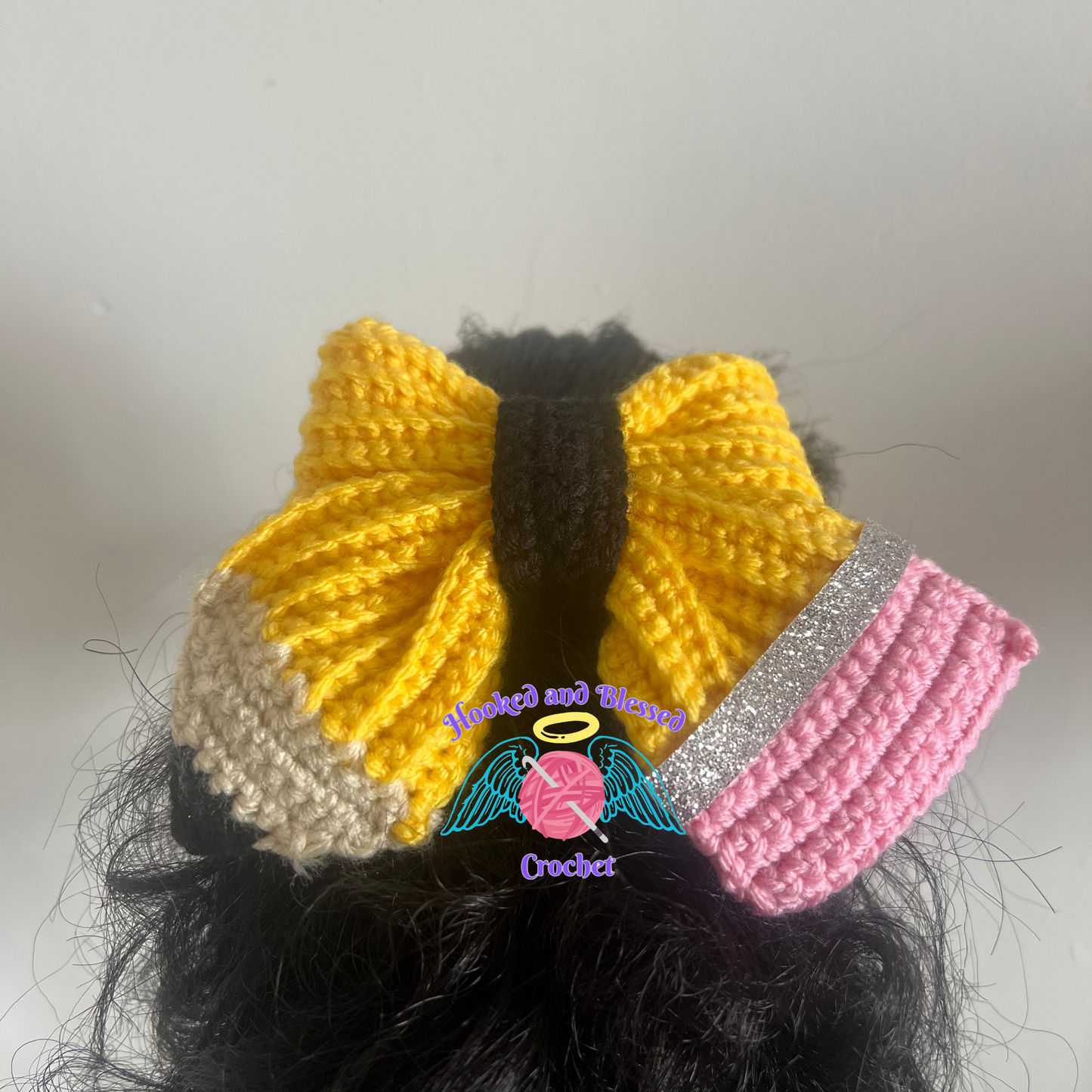 Crochet Pencil Hair Bow Clip | Back to School Hair Accessory | Teacher Gift | Handmade Bow with Alligator Clip | Custom Colors Available