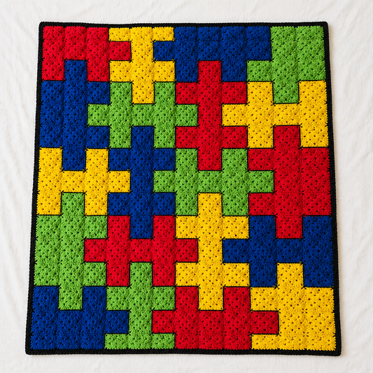 Autism Awareness Puzzle Blanket – Handmade Crochet Lap Blanket – One of a Kind 🧩💙