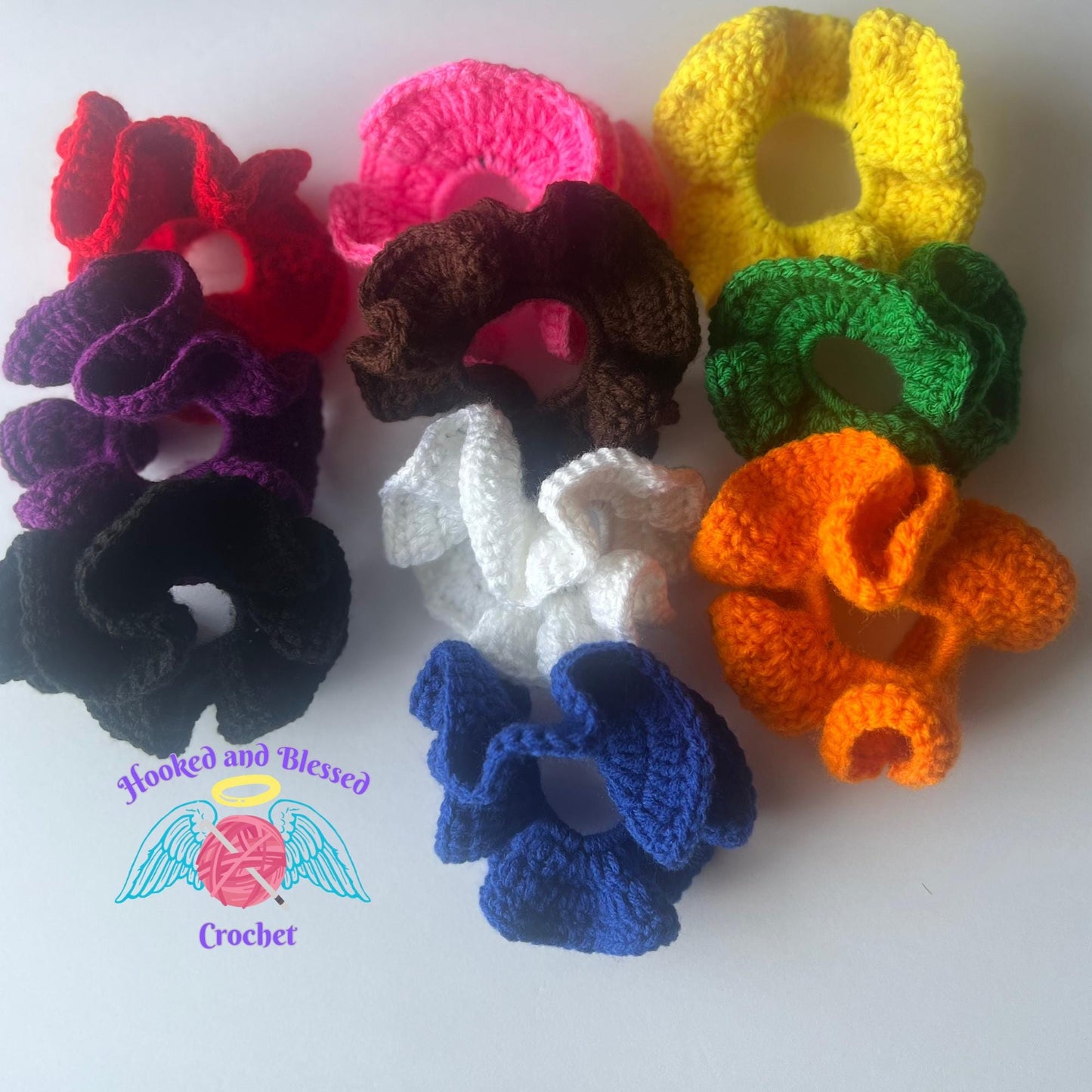Crochet Ruffle Scrunchies – Handmade Hair Ties in Solid or Custom Colors | Cheer, Dance, Kids & Adults Accessories