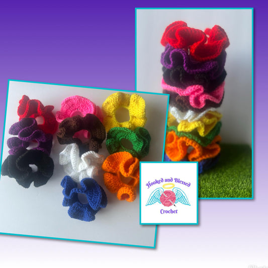 Crochet Ruffle Scrunchies – Handmade Hair Ties in Solid or Custom Colors | Cheer, Dance, Kids & Adults Accessories
