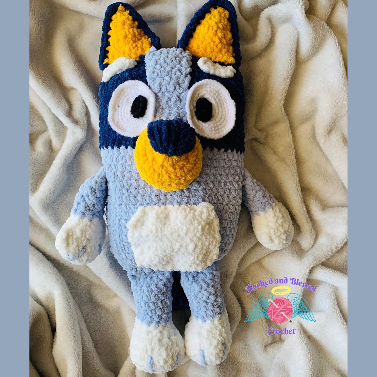 Handmade Bluey-Inspired Crochet Plush | 18” Soft Blanket Yarn Toy | Perfect for Kids & Fans